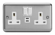 Matt Chrome - 13 Amp 2 Gang Socket c/w 2 x USB Sockets product image 3