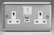 Matt Chrome - 13 Amp 2 Gang Socket c/w 2 x USB Sockets product image 3