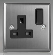 Varilight - Brushed Stainless Steel - Black - 13 Amp DP Switched Sockets product image 2