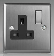 Varilight - Brushed Stainless Steel - Steel/Black - 13 Amp DP Switched Sockets product image 2