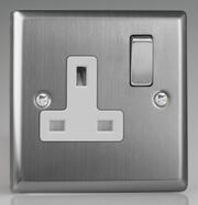 Varilight - Brushed Stainless Steel - Steel/White - 13 Amp DP Switched Sockets product image 2