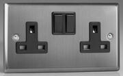 Varilight - Brushed Stainless Steel - Black - 13 Amp DP Switched Sockets product image