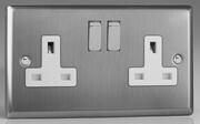 Varilight - Brushed Stainless Steel - Steel/White - 13 Amp DP Switched Sockets product image