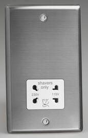 Varilight - Brushed Stainless Steel - White - Dual Voltage Shaver Socket 115/230v product image