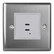 Varilight - Brushed Stainless Steel - White -13 Amp 2 Gang Switched Sockets + 2 x USB product image 5