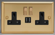 Victorian Brass - Switched Socket + 2 x USB - Black/Brass Inserts product image