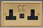 Victorian Brass - Switched Socket + 2 x USB - Black/Brass Inserts product image 2