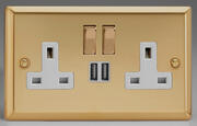 Victorian Brass -  Switched Socket + 2 x USB - White/Brass Inserts product image 2