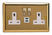 Victorian Brass -  Switched Socket + 2 x USB - White/Brass Inserts product image 3