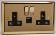 Victorian Brass - Switched Socket + 2 x USB - Black/Brass Inserts product image