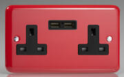The Rainbow Range - 13 Amp 2 Gang Sockets + 2 x USB - Pillar Box Red product image 2