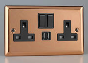 2 Gang 13A Socket + 2 x USB outlets - Copper product image