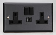 2 Gang 13A Switched Socket + 2 x USB outlets - Matt Black product image