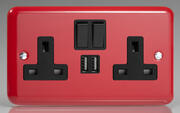 The Rainbow Range - 13 Amp 2 Gang Sockets + 2 x USB - Pillar Box Red product image