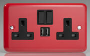 The Rainbow Range - 13 Amp 2 Gang Sockets + 2 x USB - Pillar Box Red product image 2