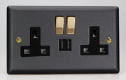 Vogue - Matt Black - 13 Amp 2 Gang Switched Socket + 2 x USB product image 2