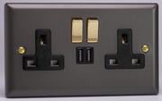 Varilight - Vogue Slate Grey - 13 Amp 2 Gang Switched Socket + 2 x USB product image