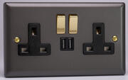 Varilight - Vogue Slate Grey - 13 Amp 2 Gang Switched Socket + 2 x USB product image 2