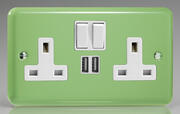 The Rainbow Range 13 Amp 2 Gang Sockets + 2 x USB - Beryl Green product image