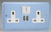 The Rainbow Range Switched Socket + 2 x USB - Duck Egg Blue product image