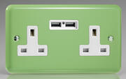 The Rainbow Range 13 Amp 2 Gang Sockets + 2 x USB - Beryl Green product image 2