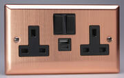 Varilight Brushed Copper - 2 Gang 13A Socket + 2 x USB Outlets product image 2