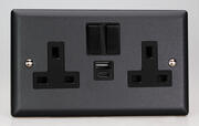2 Gang 13A Switched Socket + 2 x USB outlets - Matt Black product image 2