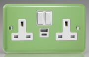 The Rainbow Range 13 Amp 2 Gang Sockets + 2 x USB - Beryl Green product image