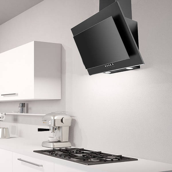 60cm Galaxy Designer Angled Hood Black Glass DUCT OUT ONLY Luxair