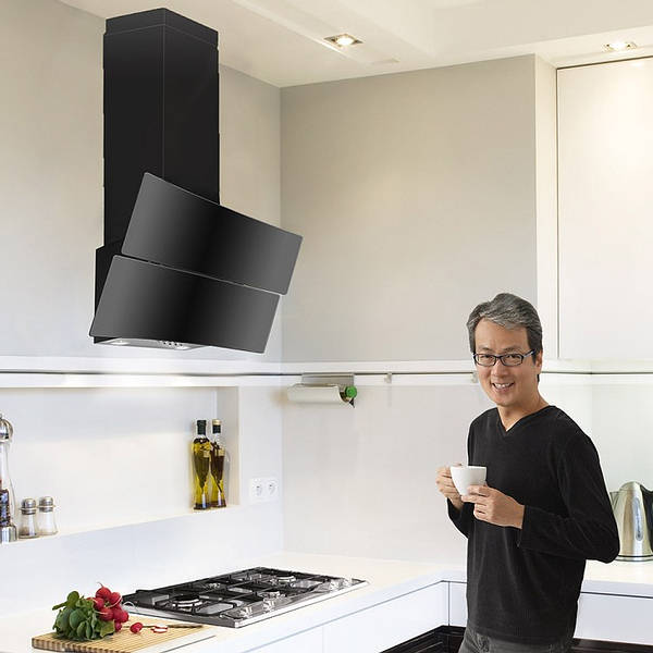 angled glass hood