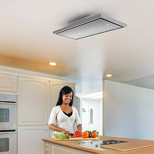 90cm Verde Stratos Recirculating Only Ceiling Cooker Hood S Steel
