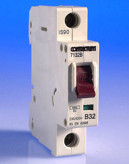 CONTACTUM 32A Type B Circuit Breaker 6kA ~ Single Pole SP B32 Amp MCB ~ 7132B