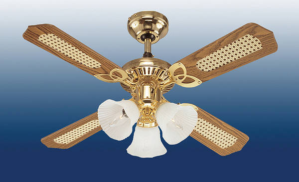 42 Princess Trio Ceiling Fan Polished Brass Wood Cane With