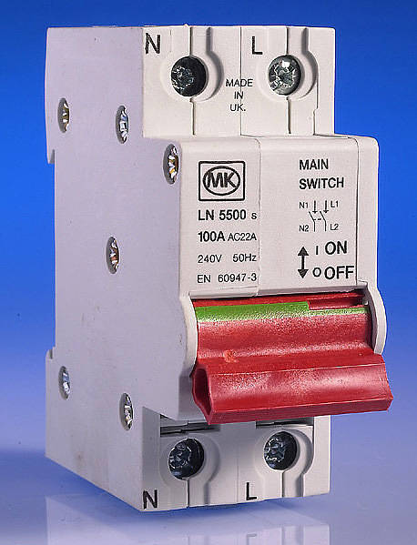MK 100 Amp Main Switch Disconnector 100A Double Pole Isolator Sentry LN5500S 