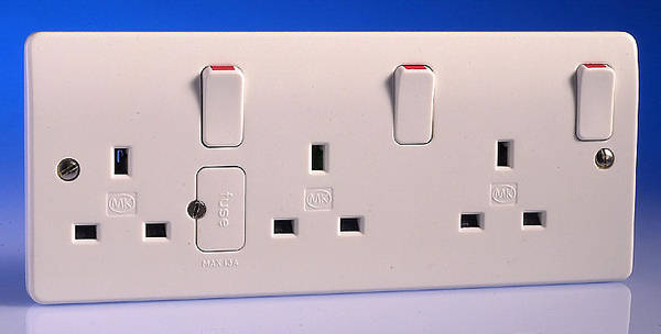 Triple Treble 3 Gang Switched Fused Mains Wall Plug Socket c/w Surface Mount Box 