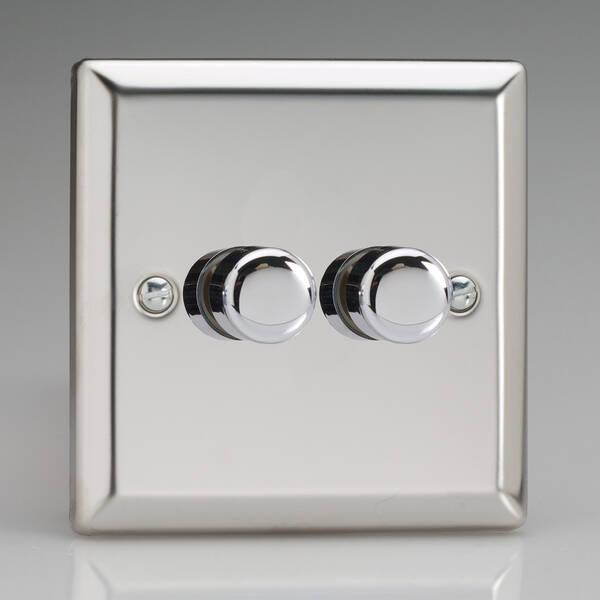 Polished Mirror Chrome Classical Dimmer 400W 2 Gang CPC2GDIM40 