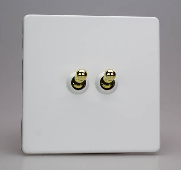 2 Gang 2 Way Toggle Light Switch - Screwless Primed/Brass | Varilight (XDYT2VS.PD)