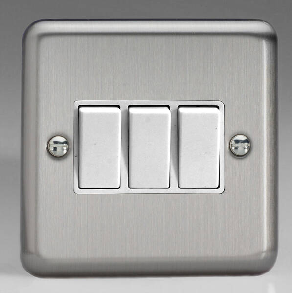 3 Gang 2 Way Light Switch Matt Chrome White Varilight XS3W